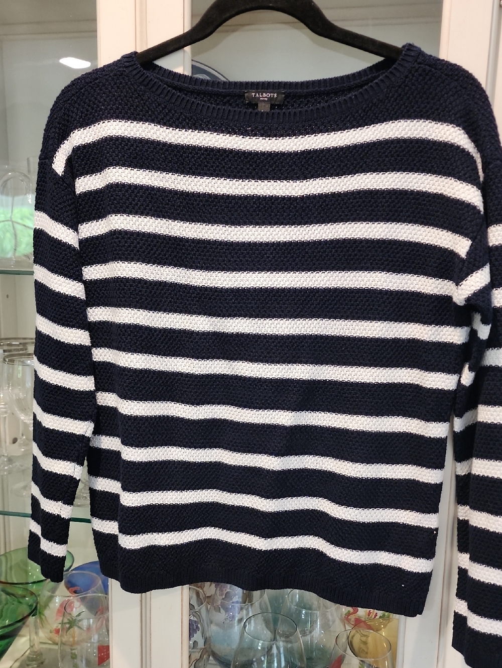 Talbots Navy & White Striped Scoopneck Sweater